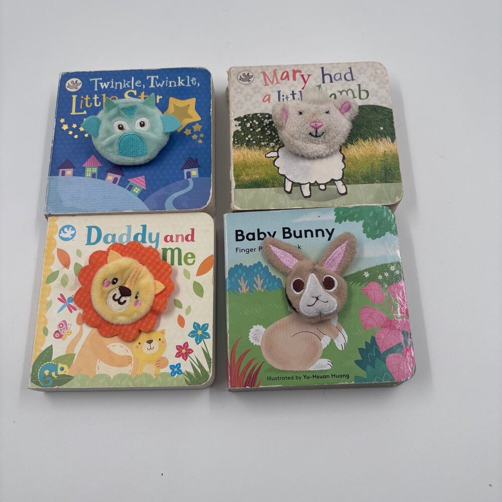 Set of 4 Finger Puppet Board Books Baby Toddler Nursery Rhymes Interactive